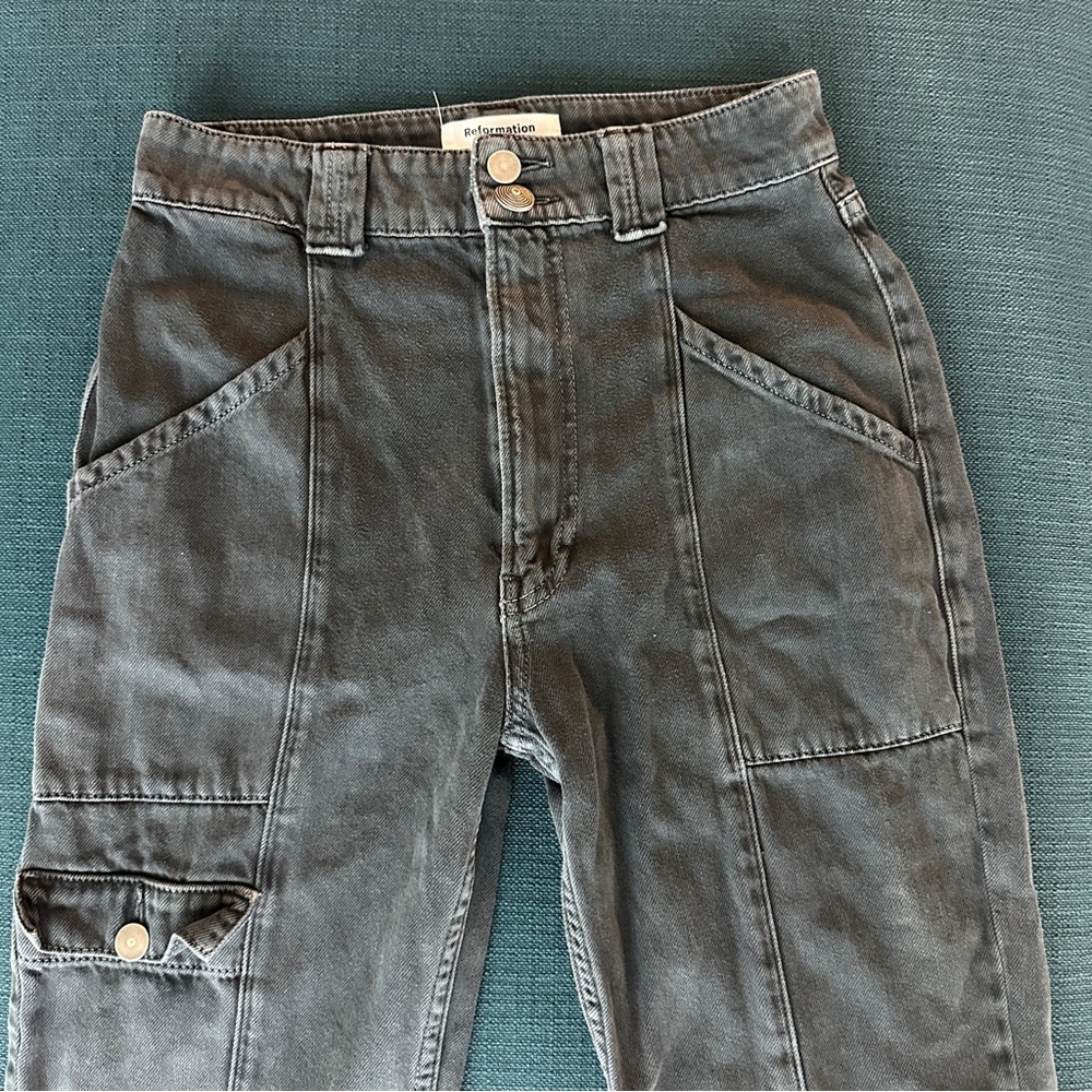 Grey Reformation Kiley Cargo Pants Adriatic High Rise Women Size 26 - Picture 4 of 10